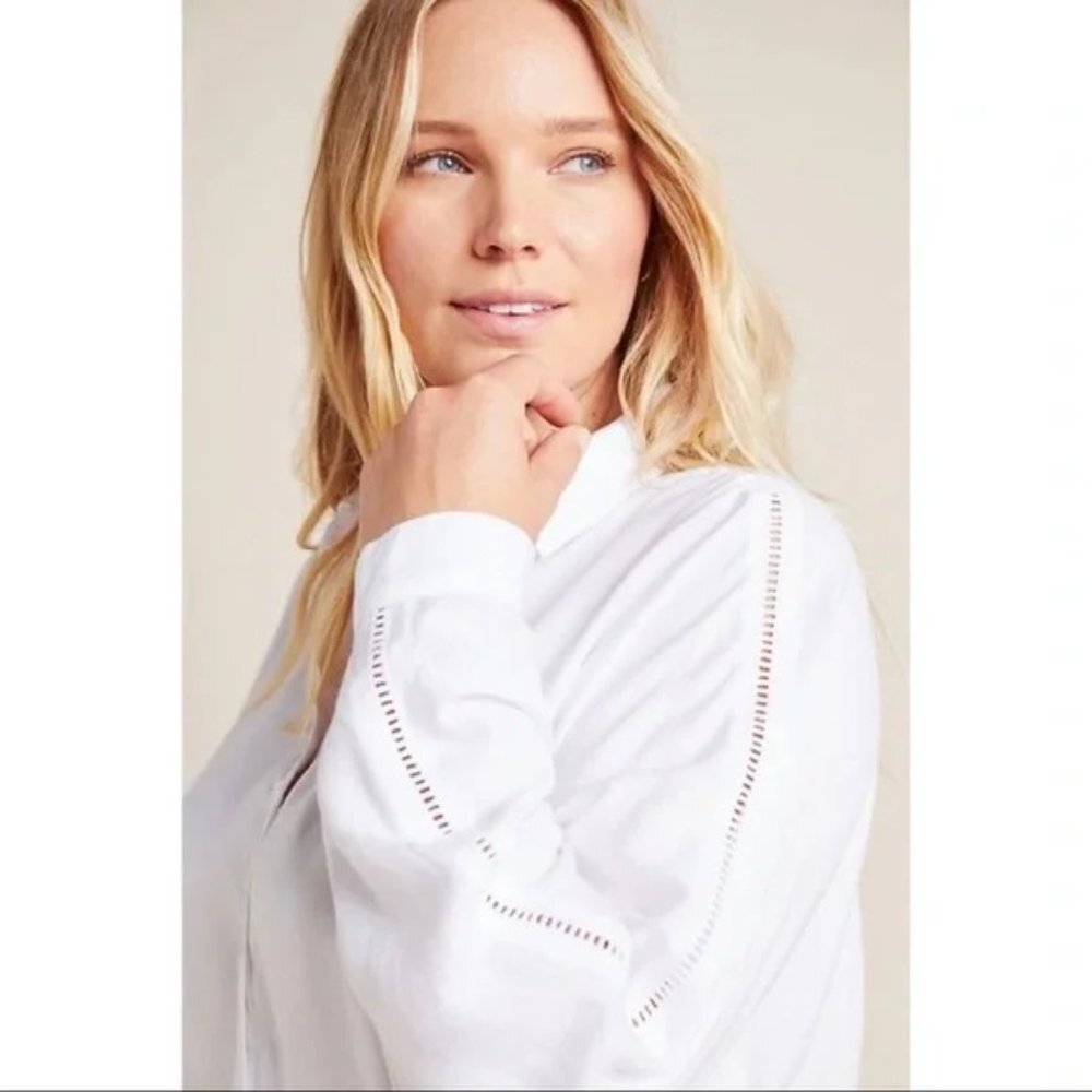 Anthropologie Cloth & Stone Landry Tencel Button Down Blouse White‎ XS - Picture 2 of 10